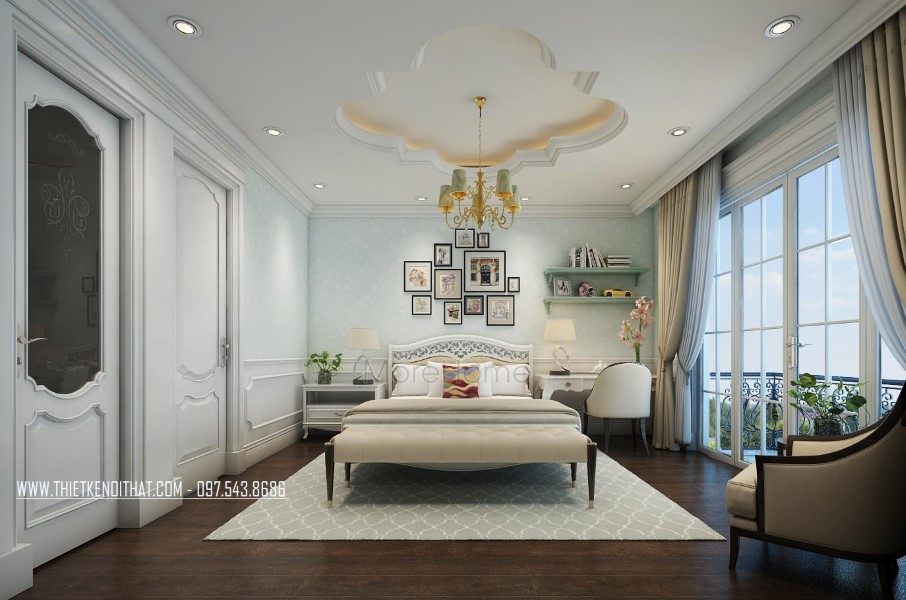 Thiết kế nội thất phòng ngủ nhà liền kề khu đô thị Văn Quán